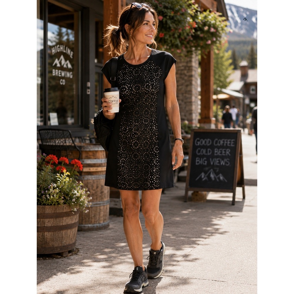 Krimson Klover Jasmine Laser Cut Stretch Travel Outdoor Dress Black L